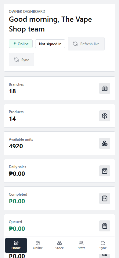 Mobile admin proof showing dashboard visibility on a phone viewport.