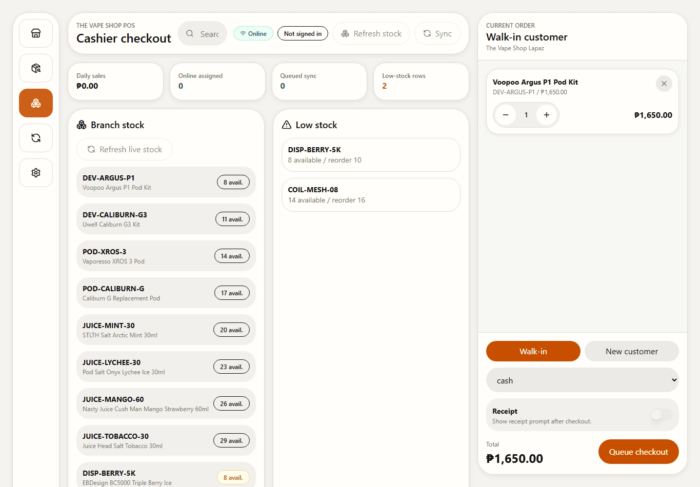 POS stock proof showing branch-level inventory visibility for operators.