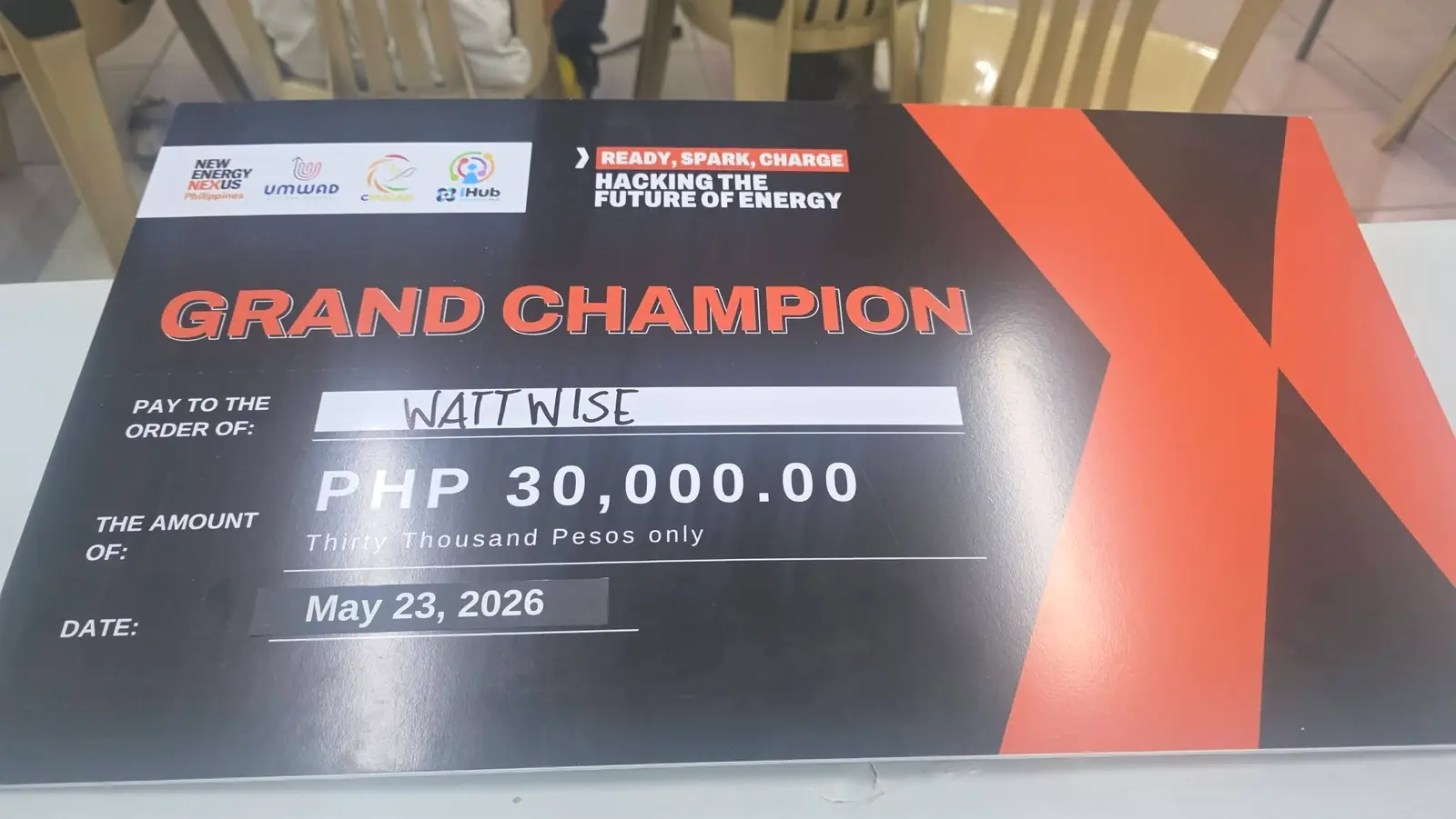 Award image for WattWise at the New Energy Nexus Ready. Spark. Charge. Hackathon 2026.