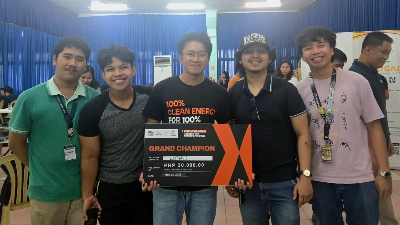 Team proof for the hackathon win with Johnriel Sampiano, JV Vipinosa, Kenan Ben, Vince Jaca, and Johnred Demafeliz.